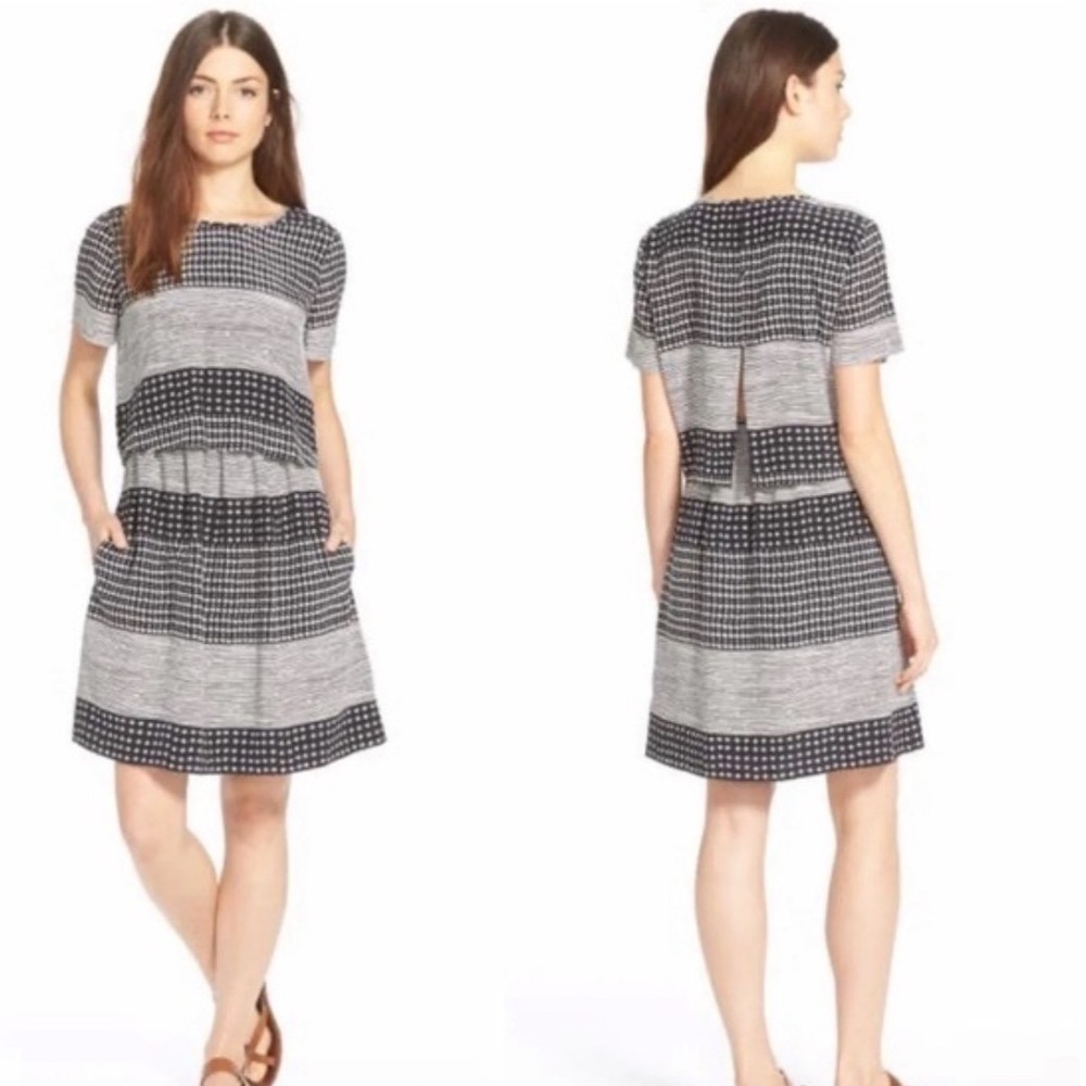 Madewell Silk Geometric Print Two Piece Back Slit Dress Size 0 Vacation Chic